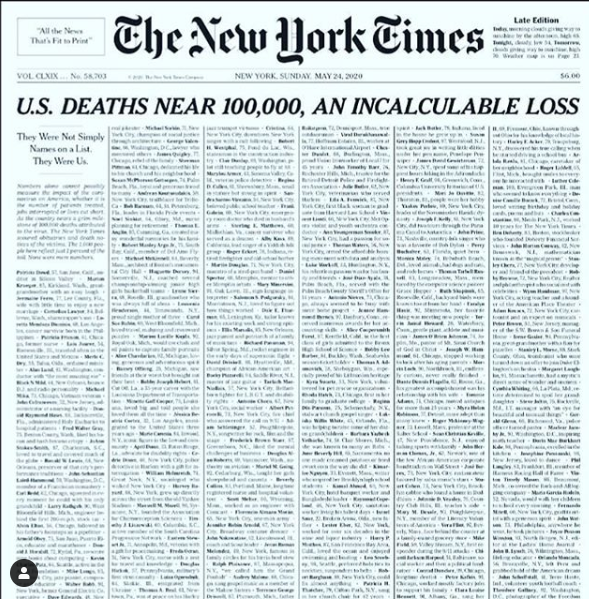 U.S. Pass 100,000 Death, Un Incalculable Loss
